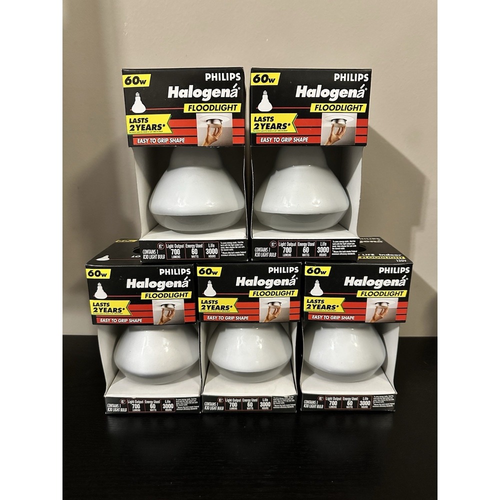 PHILIPS‎ INDOOR FLOOD BR30 60W Bulbs 5 pcs Brand New